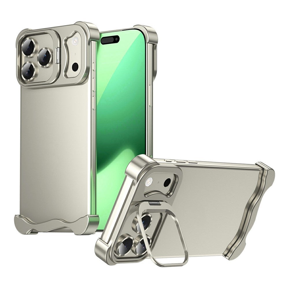 iPhone 17 Pro Two-Piece Metal Bumper Case with Stand & Lens Protector - Titanium
