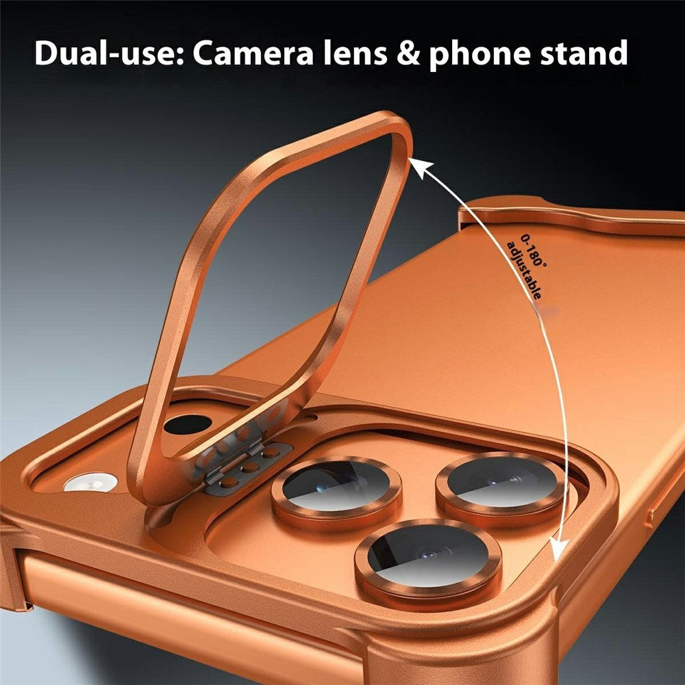 iPhone 17 Pro Two-Piece Metal Bumper Case with Stand & Lens Protector - Silver