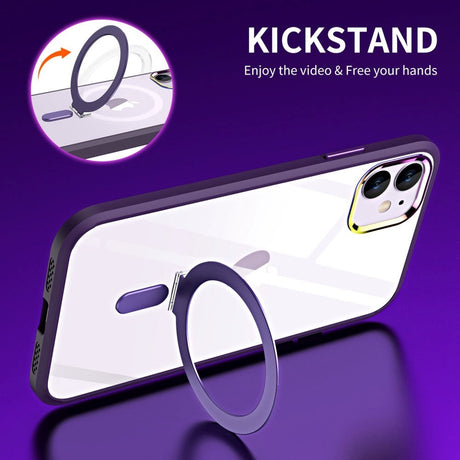 iPhone 11 Flexible Plastic Case with Magnetic Kickstand Ring - MagSafe Compatible - Transparent / Black