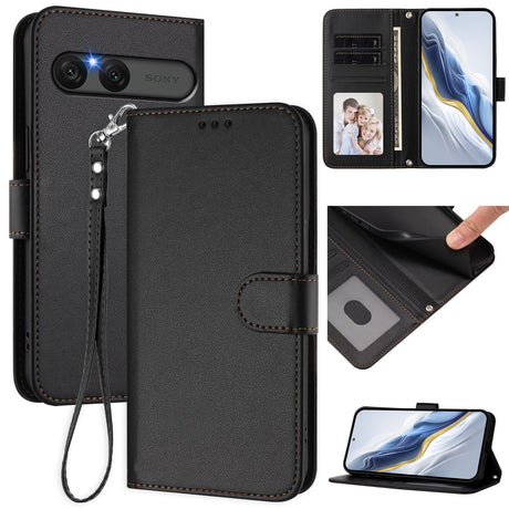 EIDERWOOD Sony Xperia 10 VII Faux Leather Flip Case with Card Holder & Strap - Black