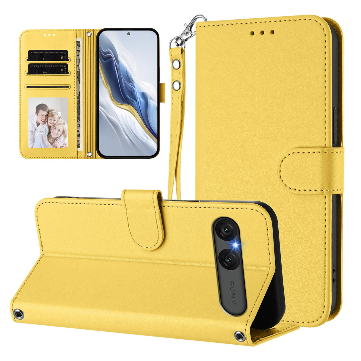 EIDERWOOD Sony Xperia 10 VII Faux Leather Flip Case with Card Holder & Strap - Yellow