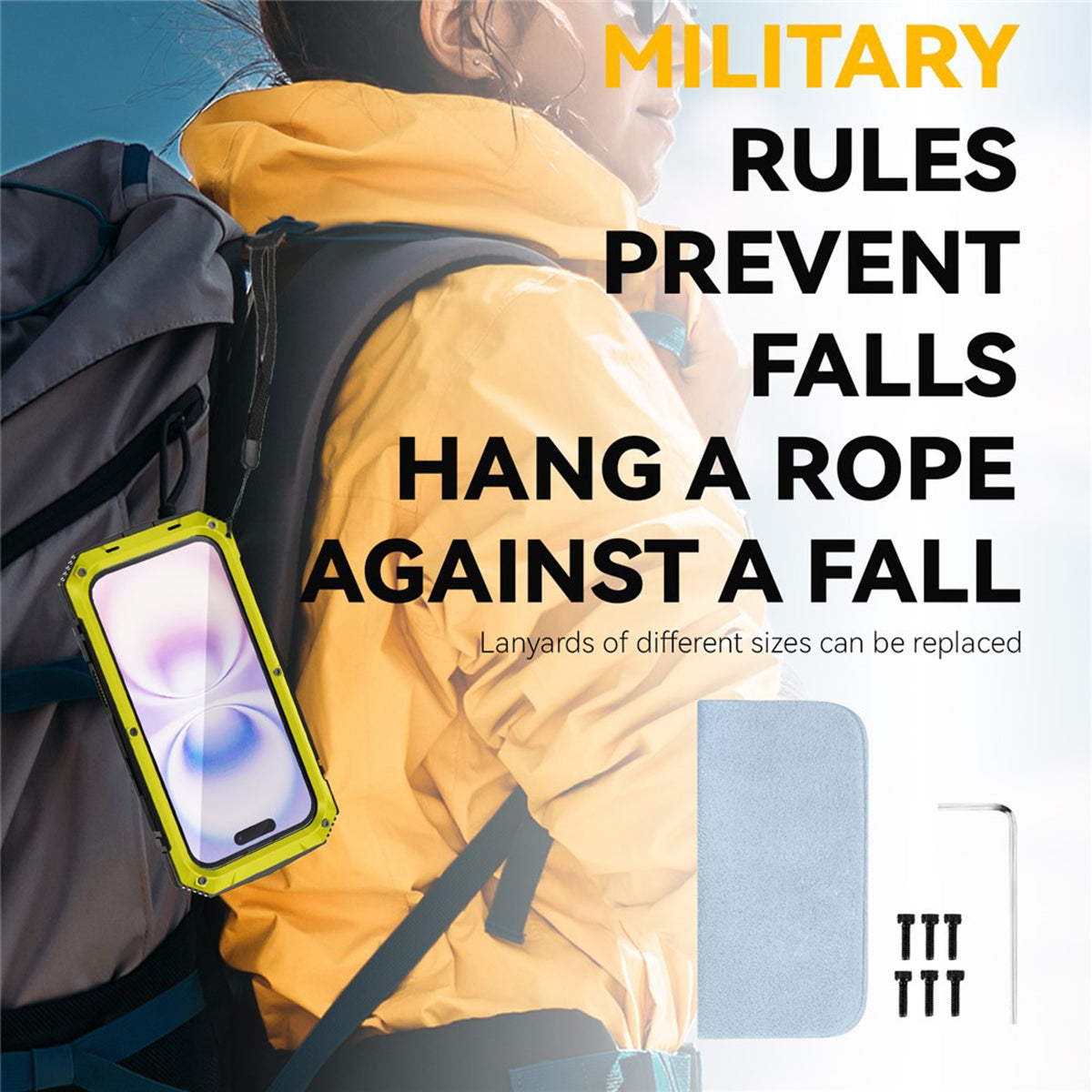 iPhone 17 R-JUST Hybrid Rugged Case with Built-In Screen Protector & Kickstand - Yellow
