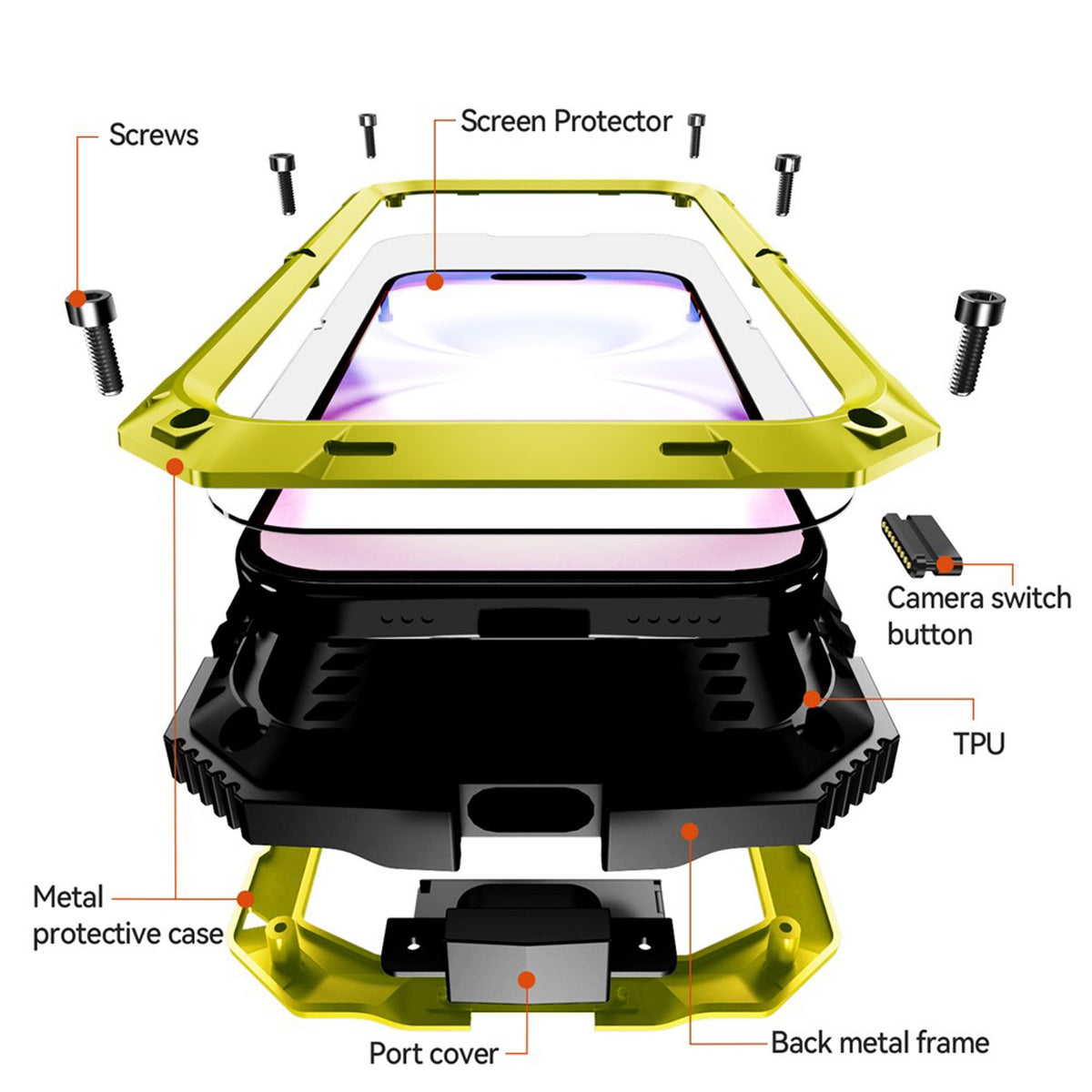 iPhone 17 R-JUST Hybrid Rugged Case with Built-In Screen Protector & Kickstand - Yellow
