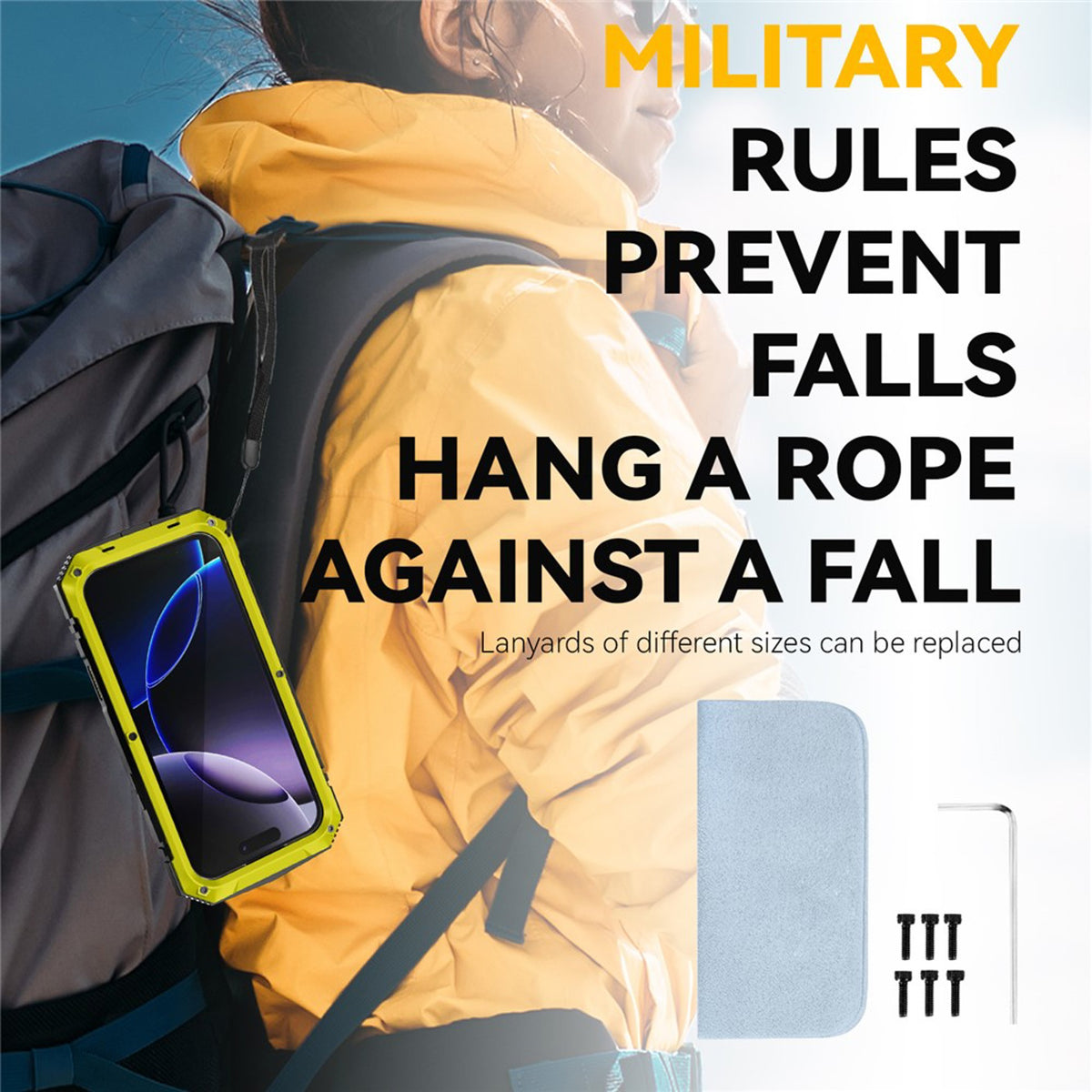 iPhone 18 Pro / 17 Pro R-JUST Hybrid Rugged Case with Built-In Screen Protector & Kickstand - Yellow
