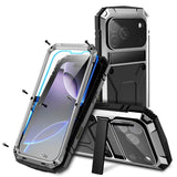 iPhone 18 Pro / 17 Pro R-JUST Hybrid Rugged Case with Built-In Screen Protector & Kickstand - Silver