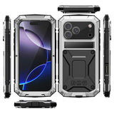iPhone 18 Pro / 17 Pro R-JUST Hybrid Rugged Case with Built-In Screen Protector & Kickstand - Silver