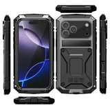 iPhone 18 Pro Max / 17 Pro Max R-JUST Hybrid Rugged Case with Built-In Screen Protector & Kickstand - Black