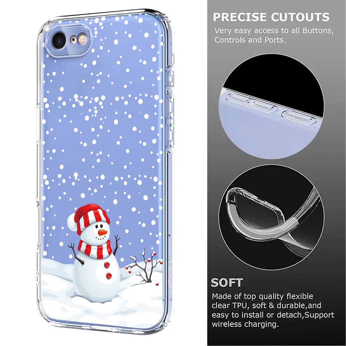 EIDERWOOD iPhone SE (2022 / 2020) / 8 / 7 Flexible Plastic Christmas Case with Motif - Transparent / Snowman
