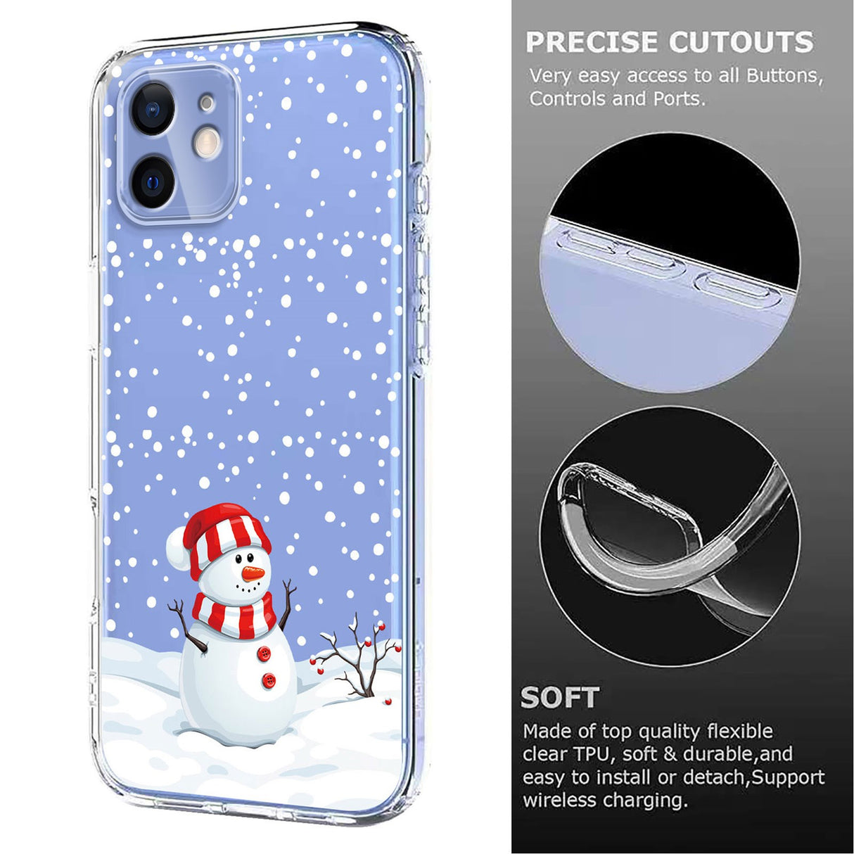 EIDERWOOD iPhone 12 / 12 Pro Flexible Plastic Christmas Case with Motif - Transparent / Snowman