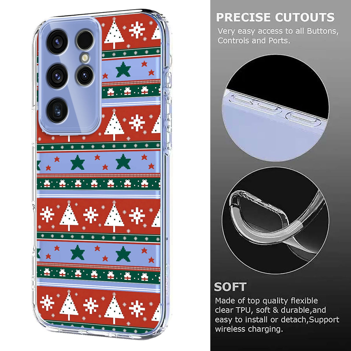 EIDERWOOD Samsung Galaxy S23 Ultra Flexible Plastic Christmas Case with Motif - Transparent / Pattern