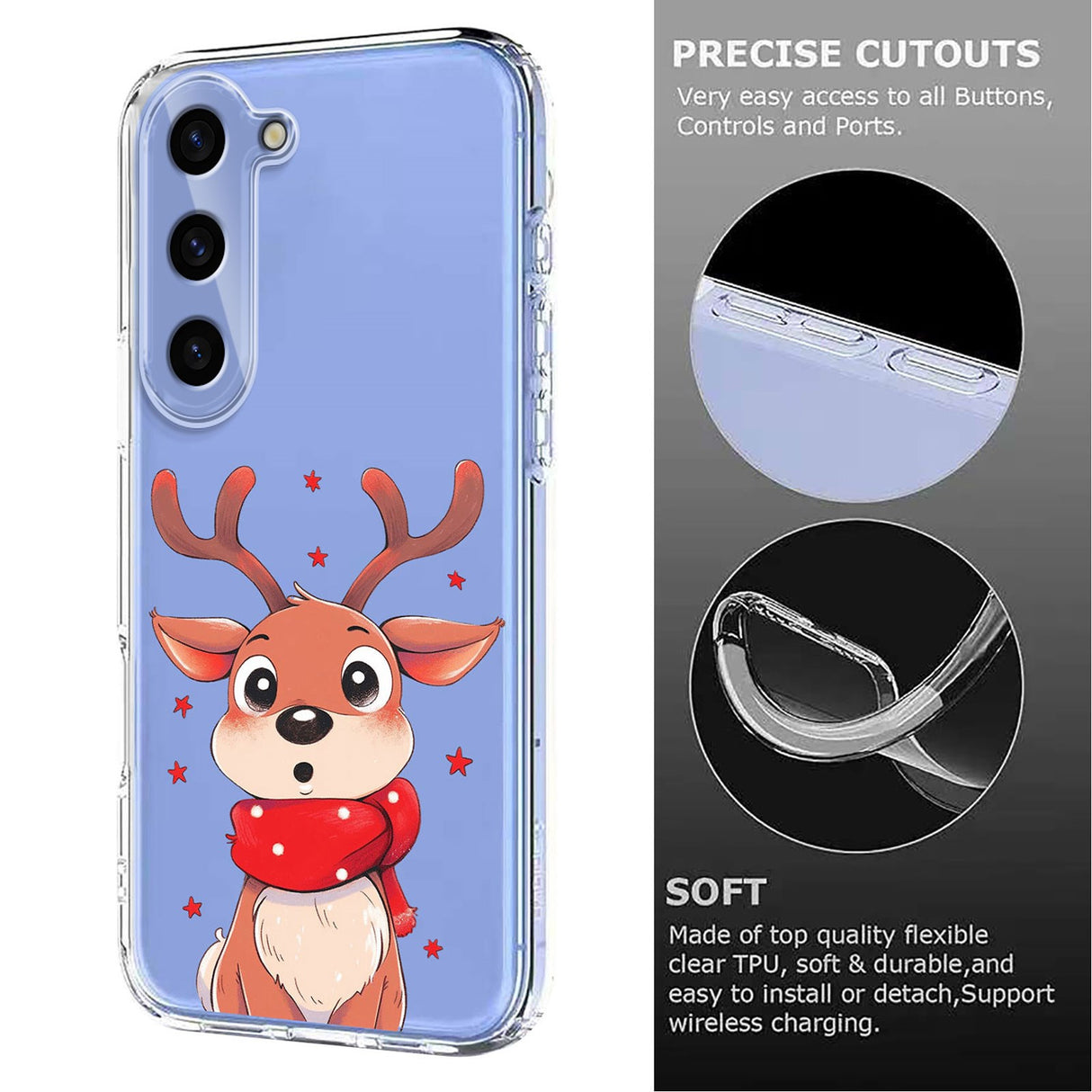 EIDERWOOD Samsung Galaxy S23 FE Flexible Plastic Christmas Case with Motif - Transparent / Reindeer