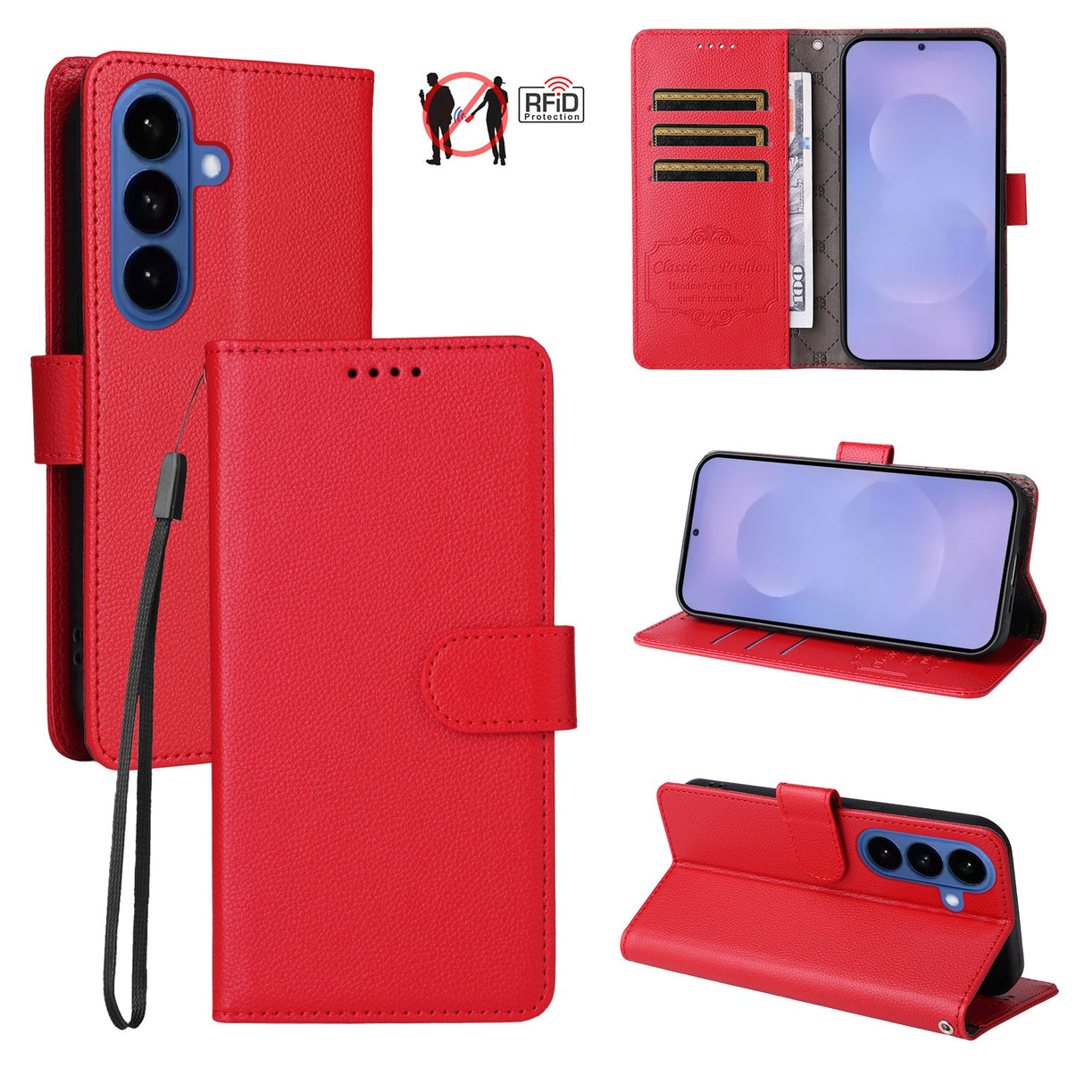 Samsung Galaxy S26 / S26 Pro EIDERWOOD Faux Leather Flip Case with Strap - Red