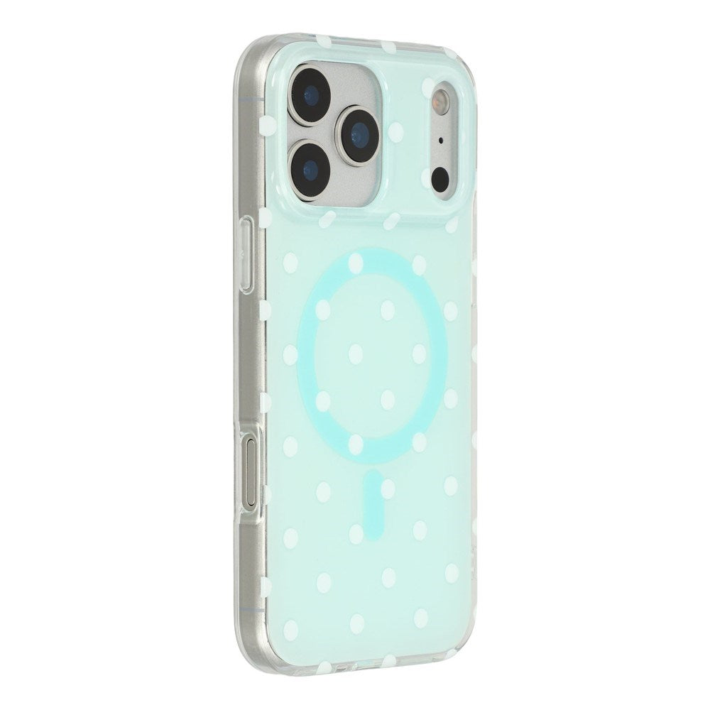 EIDERWOOD iPhone 17 Pro Hybrid Case with Polka Design - MagSafe Compatible - Transparent / Turquoise
