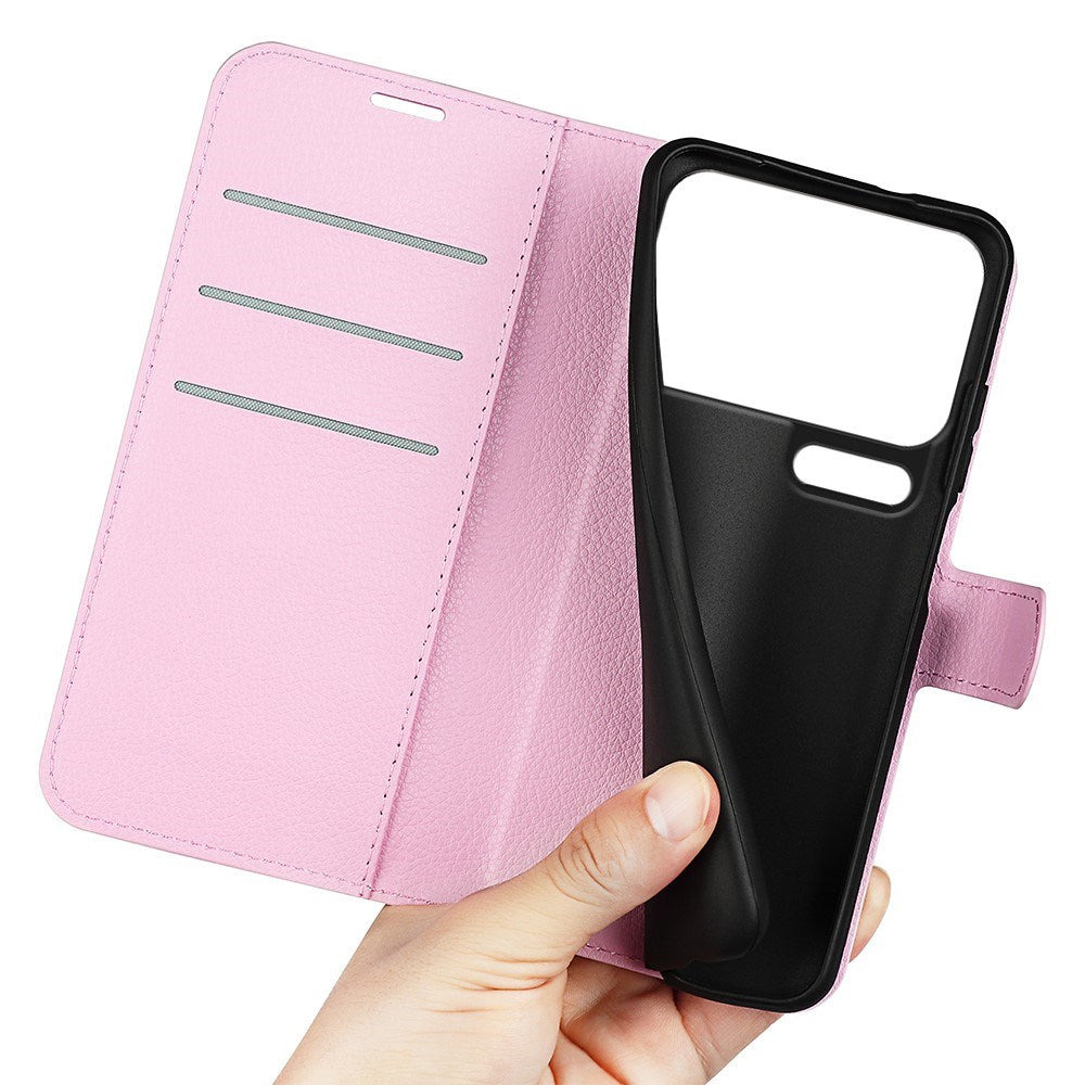 Xiaomi 17 Pro AMORUS Litchi Texture Leather Flip Case w. Wallet - Pink