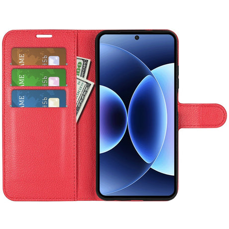 Xiaomi 17 Pro AMORUS Litchi Texture Leather Flip Case w. Wallet - Red