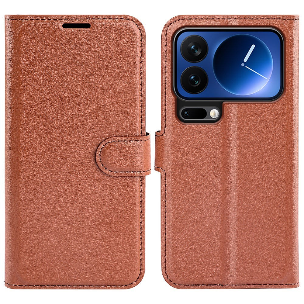 Xiaomi 17 Pro AMORUS Litchi Texture Leather Flip Case w. Wallet - Brown