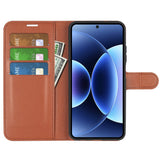 Xiaomi 17 Pro AMORUS Litchi Texture Leather Flip Case w. Wallet - Brown