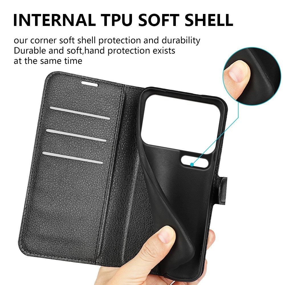 Xiaomi 17 Pro Max AMORUS Litchi Texture Leather Flip Case w. Wallet - Black