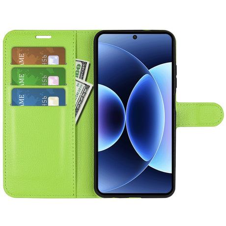 Xiaomi 17 Pro Max AMORUS Litchi Texture Leather Flip Case w. Wallet - Green