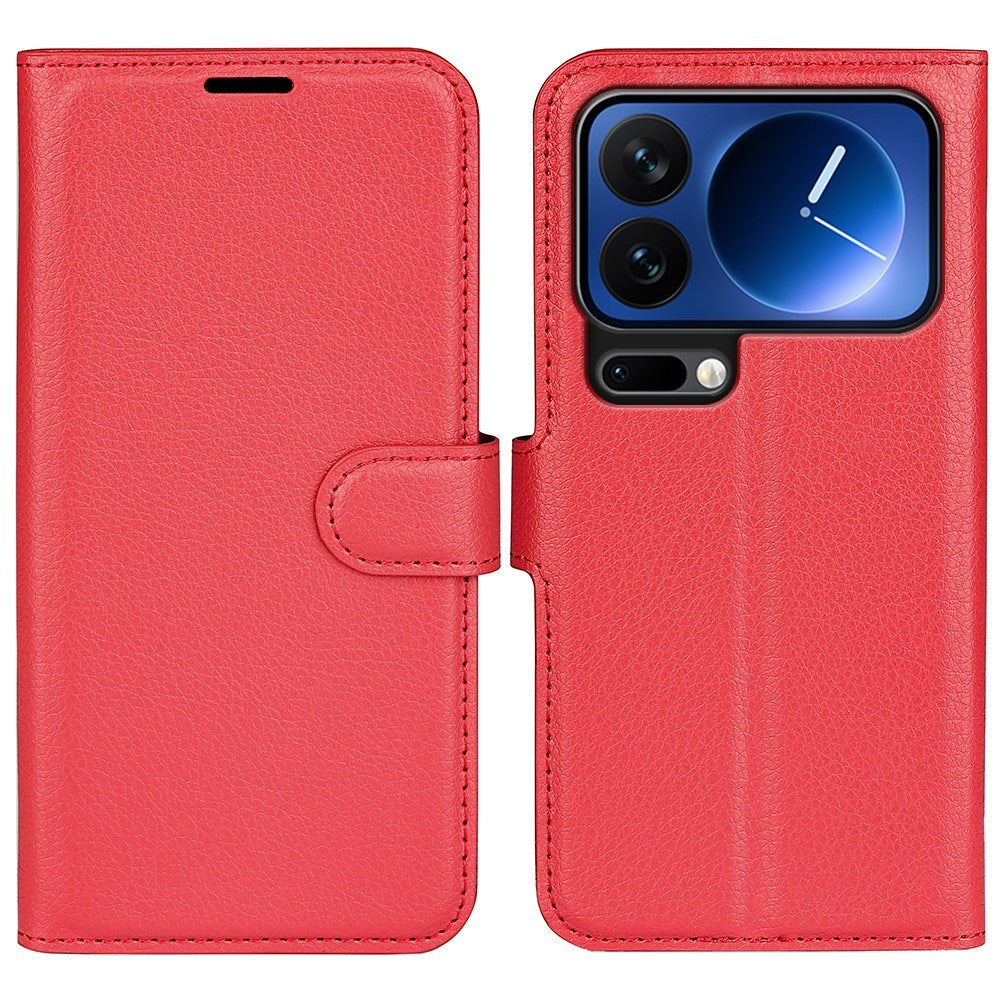 Xiaomi 17 Pro Max AMORUS Litchi Texture Leather Flip Case w. Wallet - Red