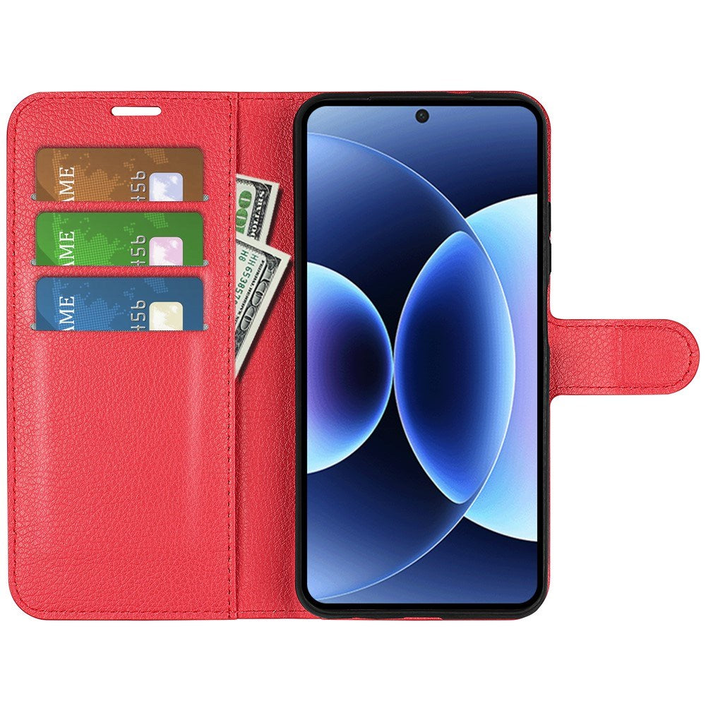 Xiaomi 17 Pro Max AMORUS Litchi Texture Leather Flip Case w. Wallet - Red
