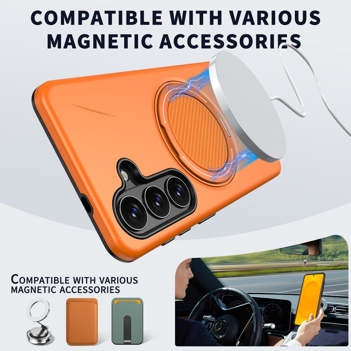 Samsung Galaxy S26 EIDERWOOD Hybrid Plastic Case with Rotating Kickstand – Orange