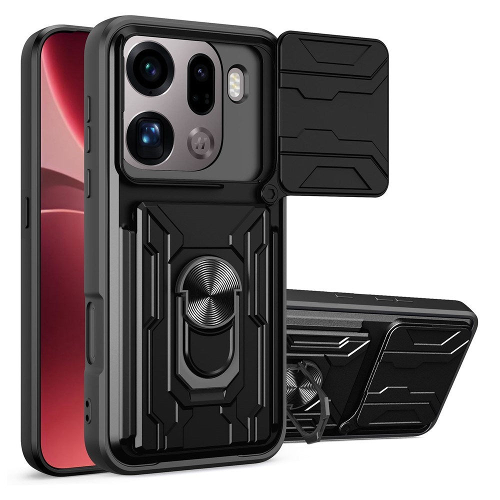 OPPO Find X9 Pro EIDERWOOD Tough Case with 360° Rotatable Camslider / Kickstand / Card Holder - Black