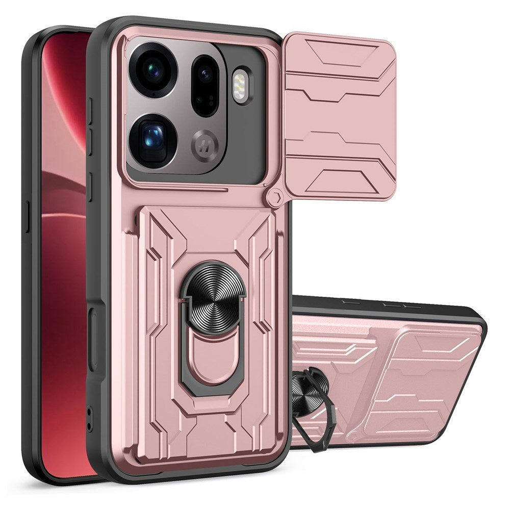 OPPO Find X9 Pro EIDERWOOD Tough Case with 360° Rotatable Camslider / Kickstand / Card Holder - Rose Gold