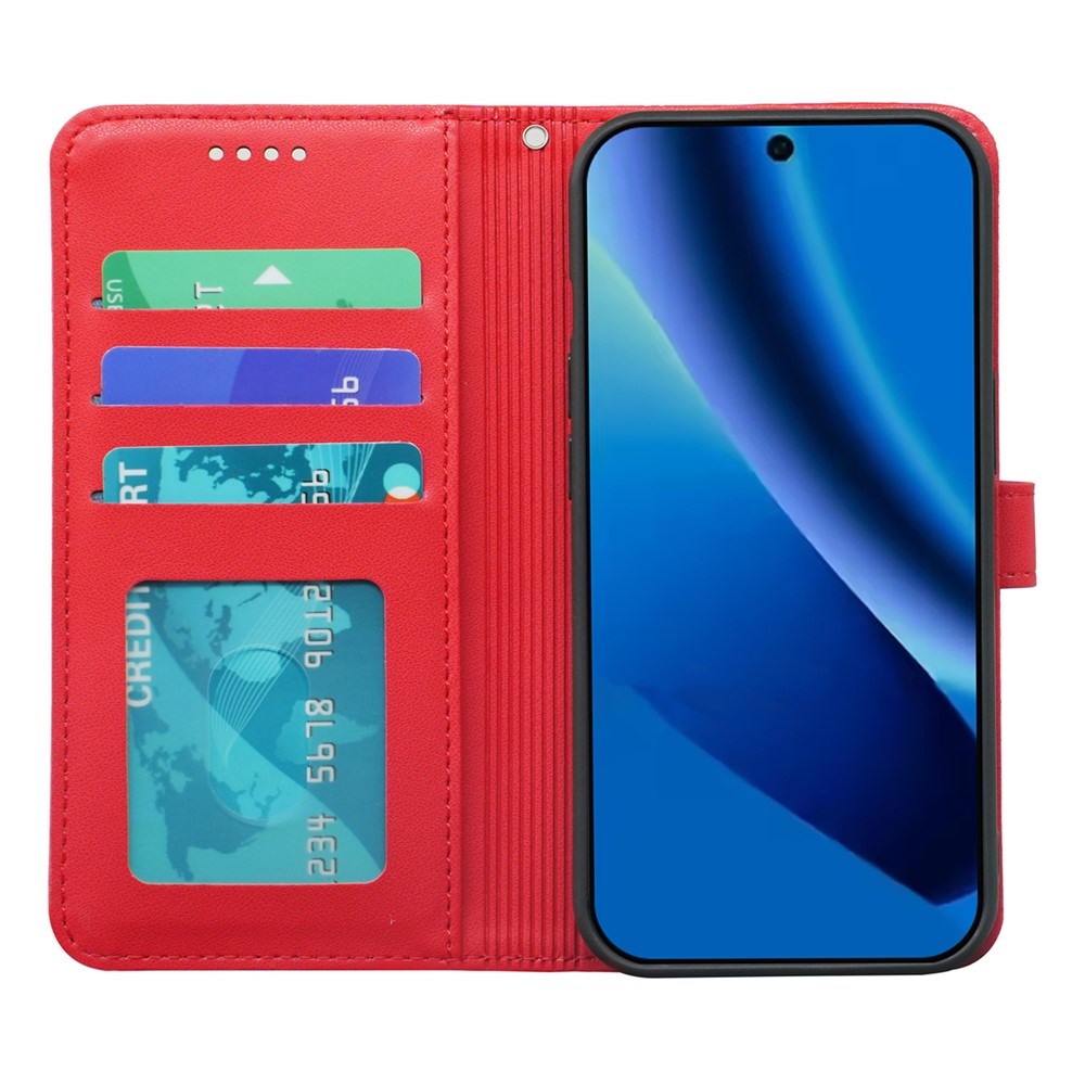 Google Pixel 10a EIDERWOOD Faux Leather Flip Case with Card Holder & Stand Function – Red