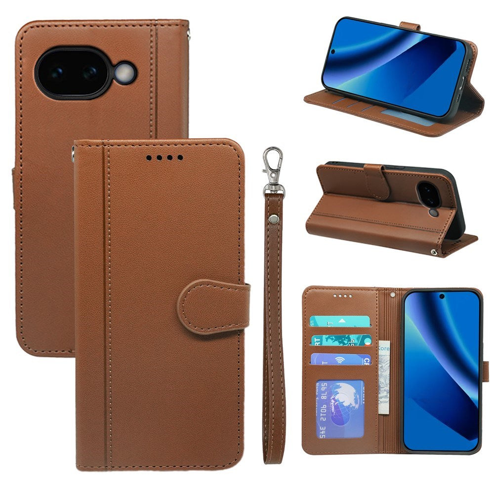Google Pixel 10a EIDERWOOD Faux Leather Flip Case with Card Holder & Stand Function – Brown