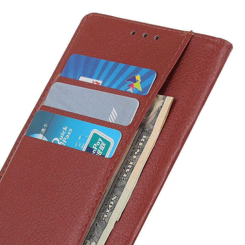 Motorola Moto G72 Litchi Leather Case w. Wallet - Brown