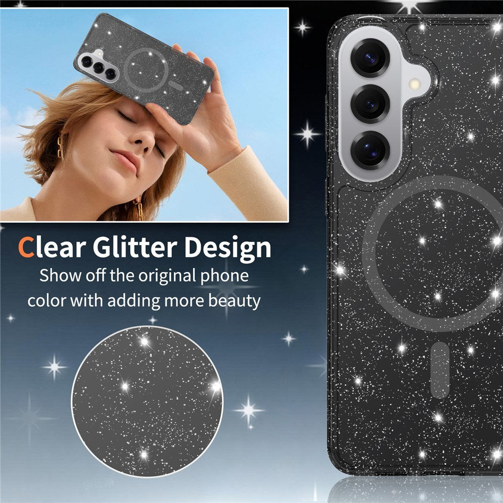 Samsung Galaxy S26+ (Plus) EIDERWOOD Magnetic Plastic Glitter Case - MagSafe Compatible - Transparent / Black