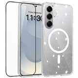 Samsung Galaxy S26+ (Plus) EIDERWOOD Magnetic Plastic Glitter Case with Screen Protector Glass – MagSafe Compatible – Transparent