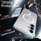 Samsung Galaxy S26+ (Plus) EIDERWOOD Magnetic Plastic Glitter Case with Screen Protector Glass – MagSafe Compatible – Transparent