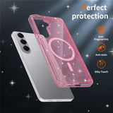 Samsung Galaxy S26+ (Plus) EIDERWOOD Magnetic Plastic Glitter Case with Screen Protector Glass – MagSafe Compatible – Transparent / Pink
