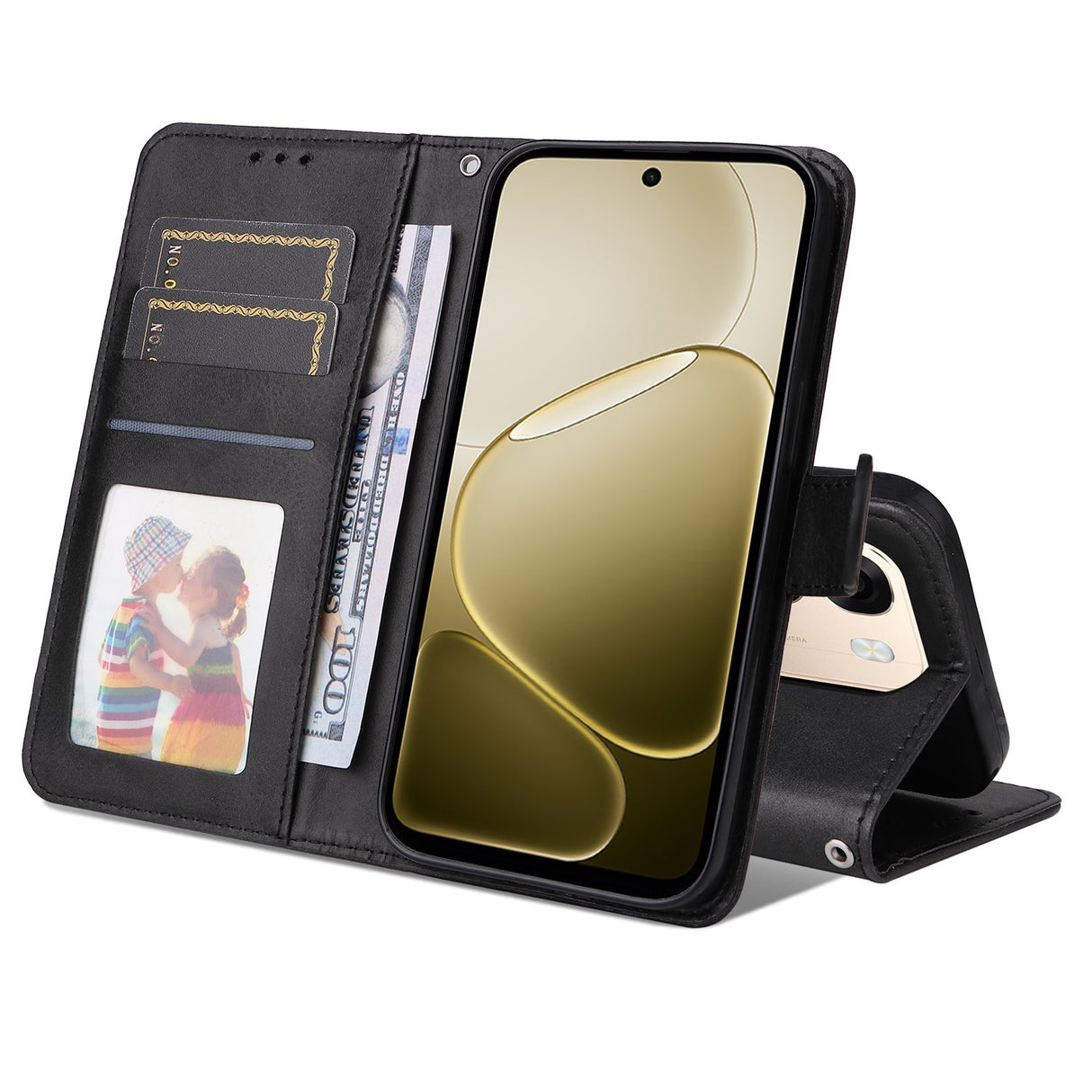 OPPO A6x EIDERWOOD Faux Leather Flip Case with Card Holder & Stand Function - Black