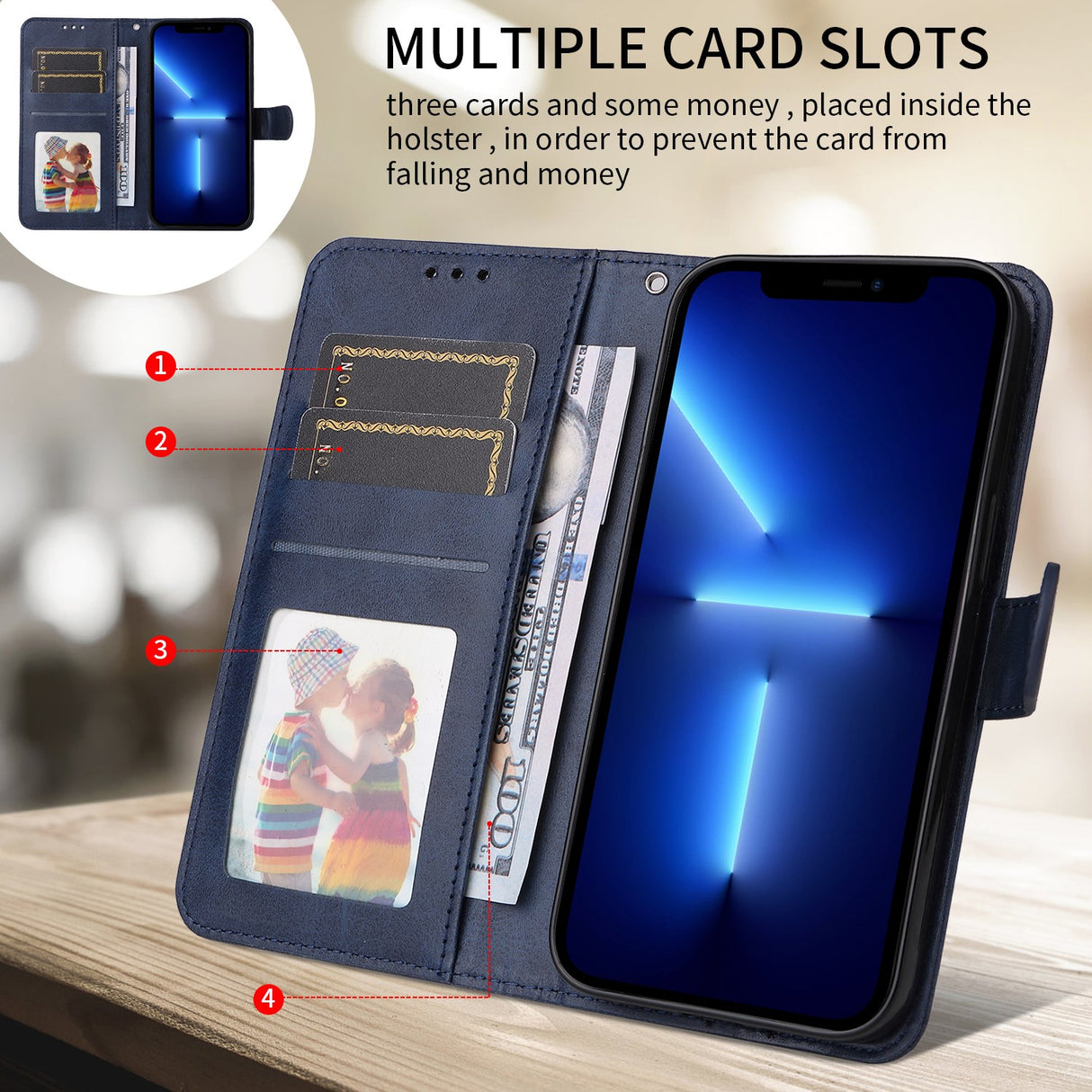 OPPO A6x EIDERWOOD Faux Leather Flip Case with Card Holder & Stand Function - Blue