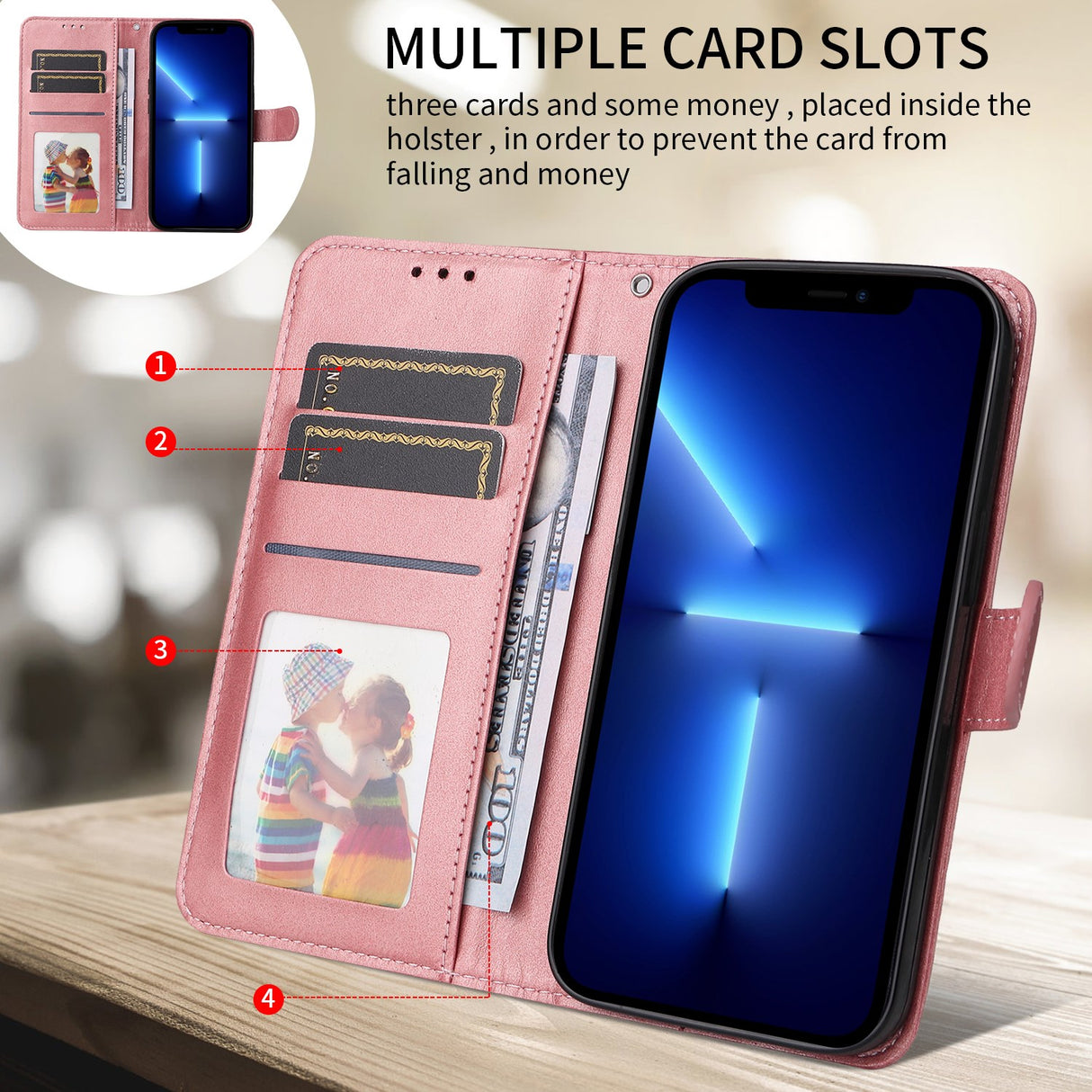 OPPO A6x EIDERWOOD Faux Leather Flip Case with Card Holder & Stand Function - Pink