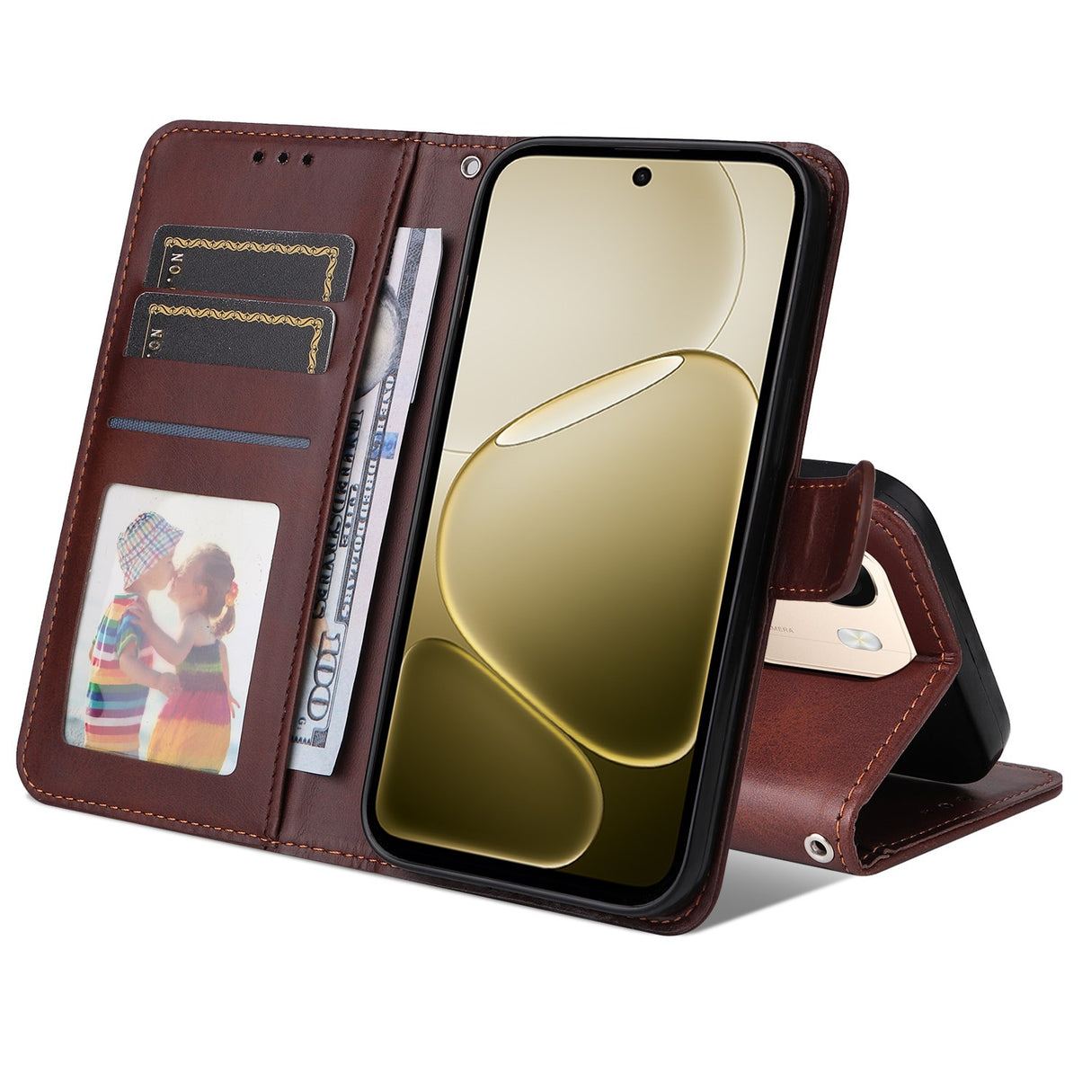 OPPO A6x EIDERWOOD Faux Leather Flip Case with Card Holder & Stand Function - Brown