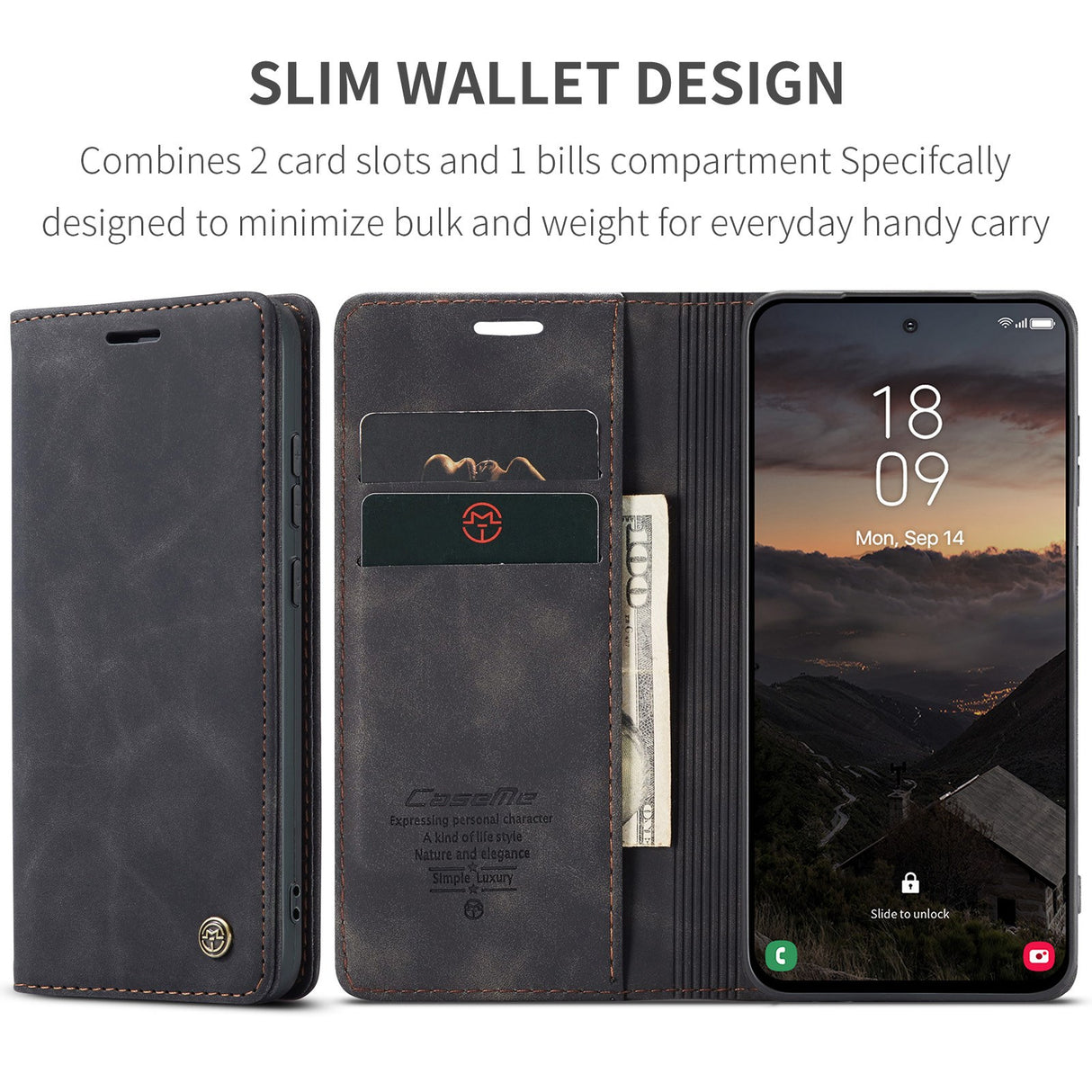 Samsung Galaxy S26 CASEME Artificial Leather Flip Case with Stand & Card Holder - Black