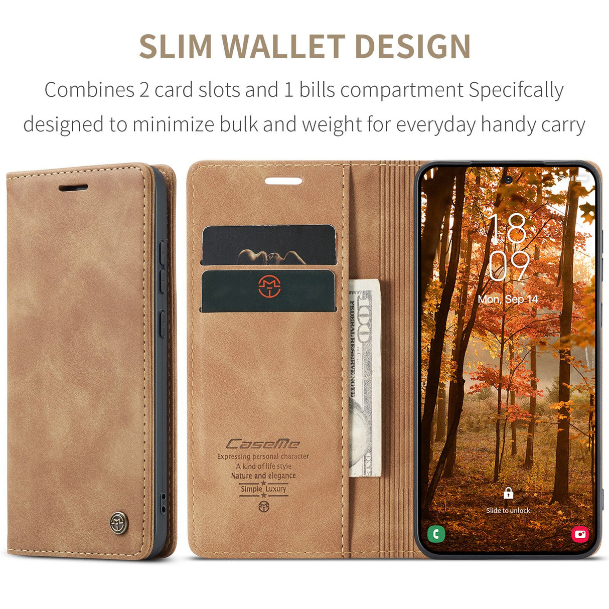 Samsung Galaxy S26 CASEME Artificial Leather Flip Case with Stand & Card Holder - Light Brown