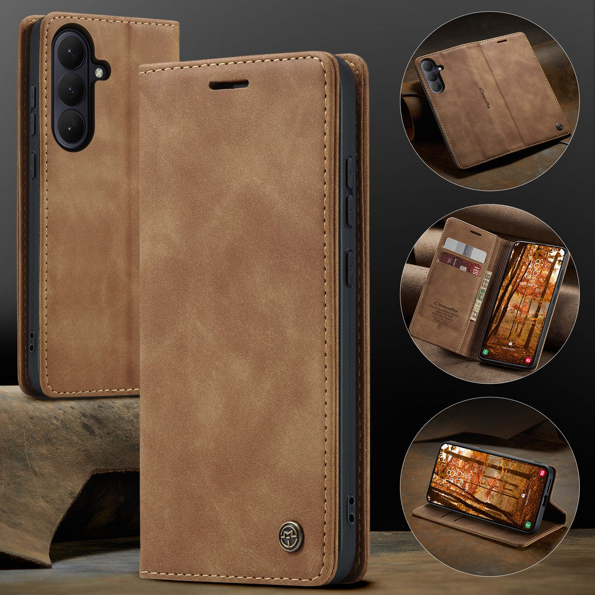 Samsung Galaxy S26 CASEME Artificial Leather Flip Case with Stand & Card Holder - Light Brown