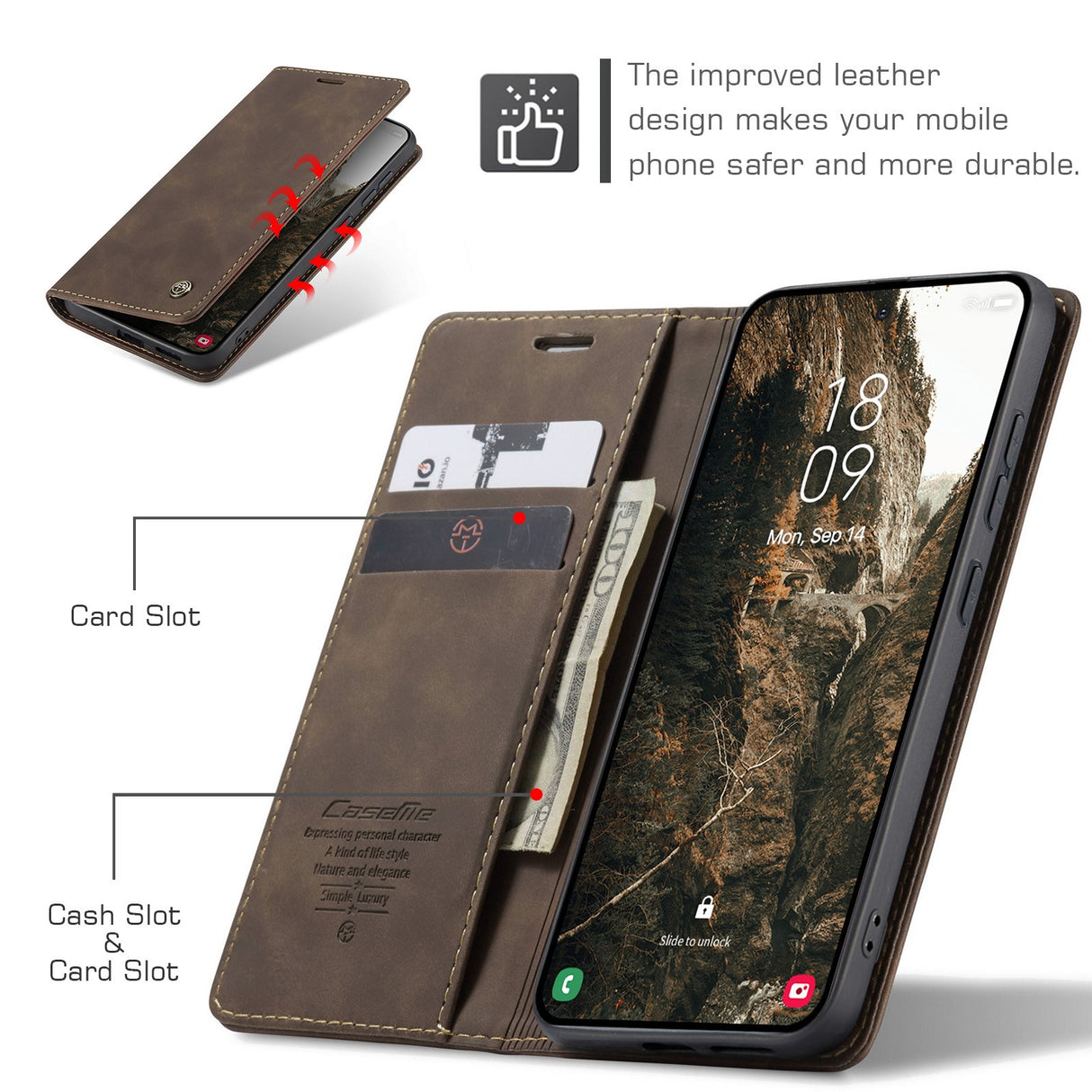 Samsung Galaxy S26 CASEME Artificial Leather Flip Case with Stand & Card Holder - Brown