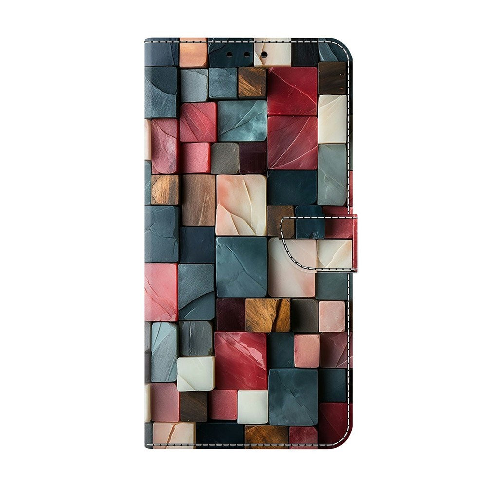 Samsung Galaxy A37 EIDERWOOD Faux Leather Case with Built-in Card Holder & Stand Function - Colorful Squares
