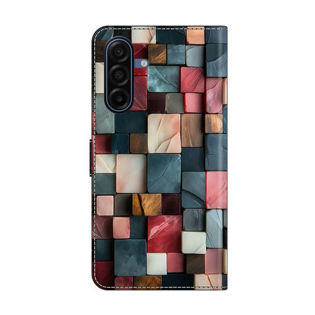 Samsung Galaxy A37 EIDERWOOD Faux Leather Case with Built-in Card Holder & Stand Function - Colorful Squares