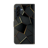 Samsung Galaxy A37 EIDERWOOD Faux Leather Case with Built-in Card Holder & Stand Function - Black / Gold