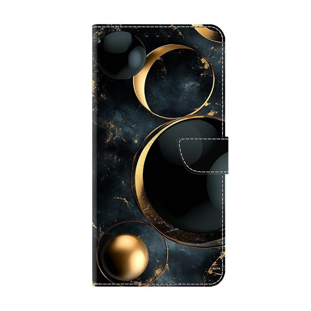 Samsung Galaxy A57 EIDERWOOD Faux Leather Case with Built-in Card Holder & Stand Function - Gold Rings