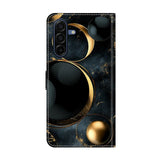 Samsung Galaxy A57 EIDERWOOD Faux Leather Case with Built-in Card Holder & Stand Function - Gold Rings