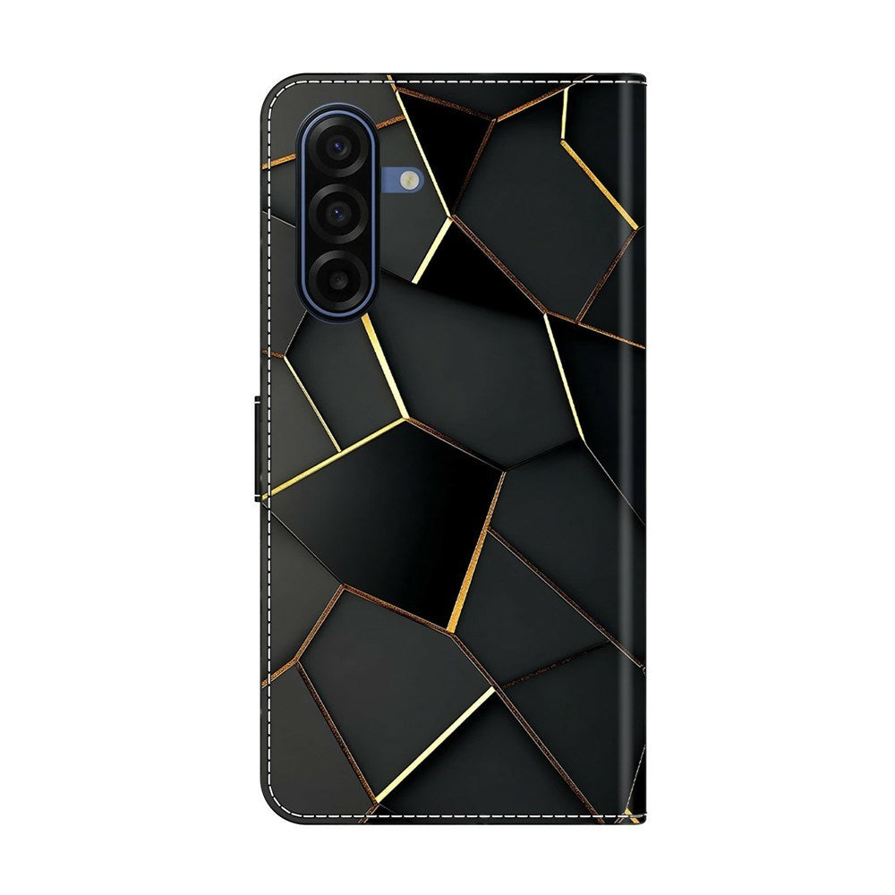 Samsung Galaxy A57 EIDERWOOD Faux Leather Case with Built-in Card Holder & Stand Function - Black / Gold