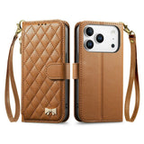 iPhone 18 Pro / 17 Pro EIDERWOOD Faux Leather Flip Case with Texture & Strap - Brown